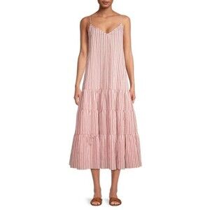 Boss BY Hugo Boss Datecara Midi-Dress Women's Pink Stripe Tiered Size 2 NEW